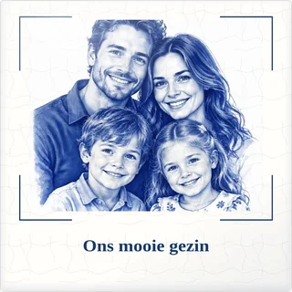 Tegeltje met foto ons mooie gezin ons verhaal van keramiek in detail
