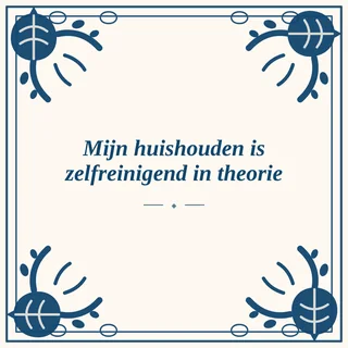 Tegeltje met tekst mijn huishouden is zelfreinigend in theorie van keramiek in detail
