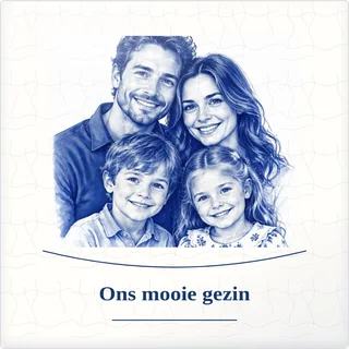 Tegeltje met foto ons mooie gezin geluk in kleine dingen van keramiek in detail