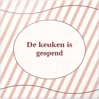Tegeltje met tekst de keuken is geopend van keramiek in detail