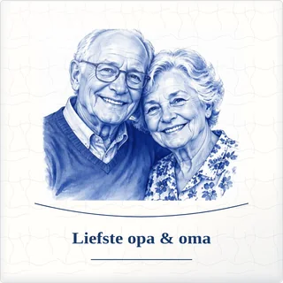 Tegeltje met foto liefste opa oma geluk in kleine dingen van keramiek in detail