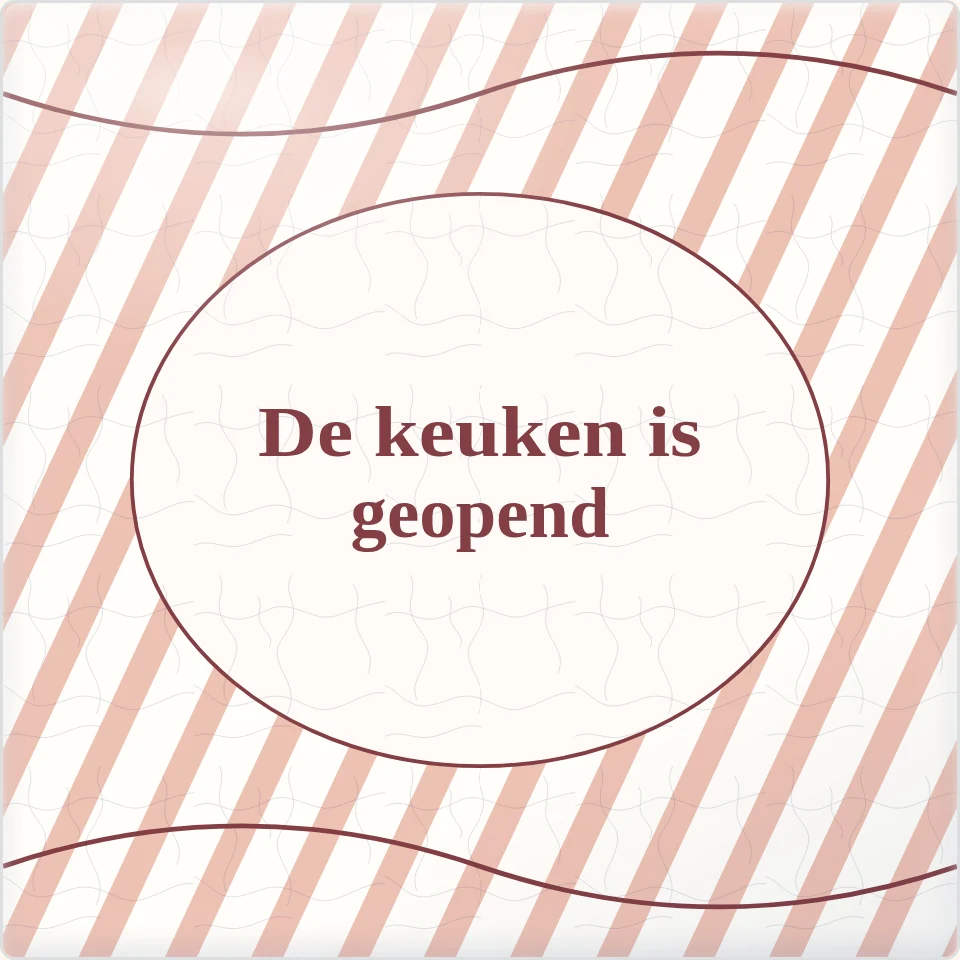 Tegeltje met tekst de keuken is geopend van keramiek in detail