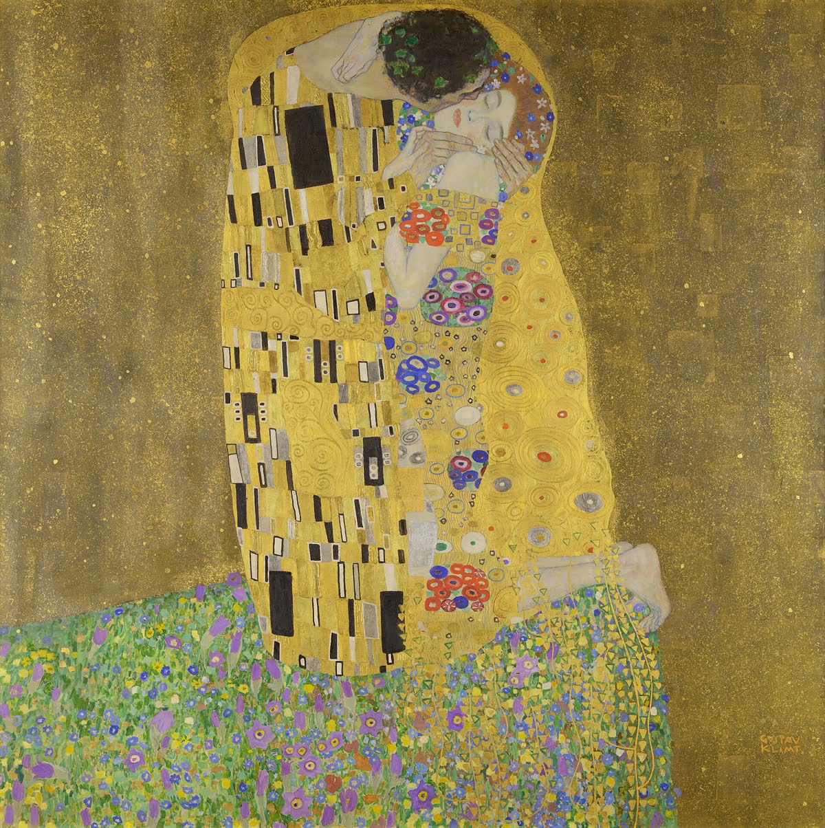 De kus van Gustav Klimt op een keramisch kunsttegeltje