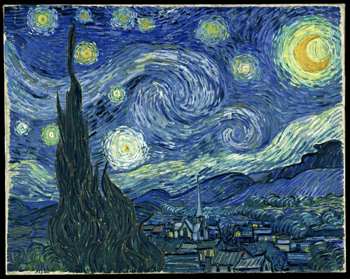 De sterrennacht van Vincent van Gogh op een keramisch kunsttegeltje