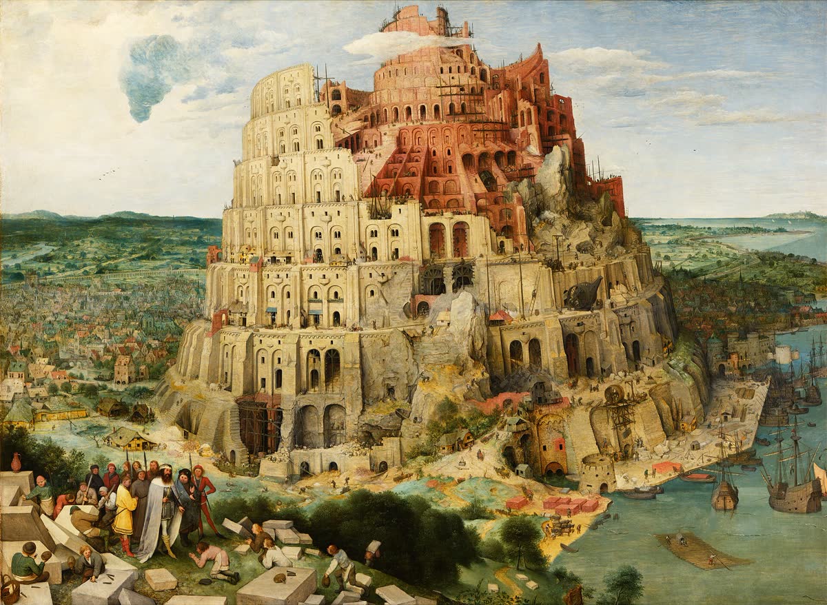 De Toren van Babel van Pieter Bruegel de Oude op een keramisch kunsttegeltje