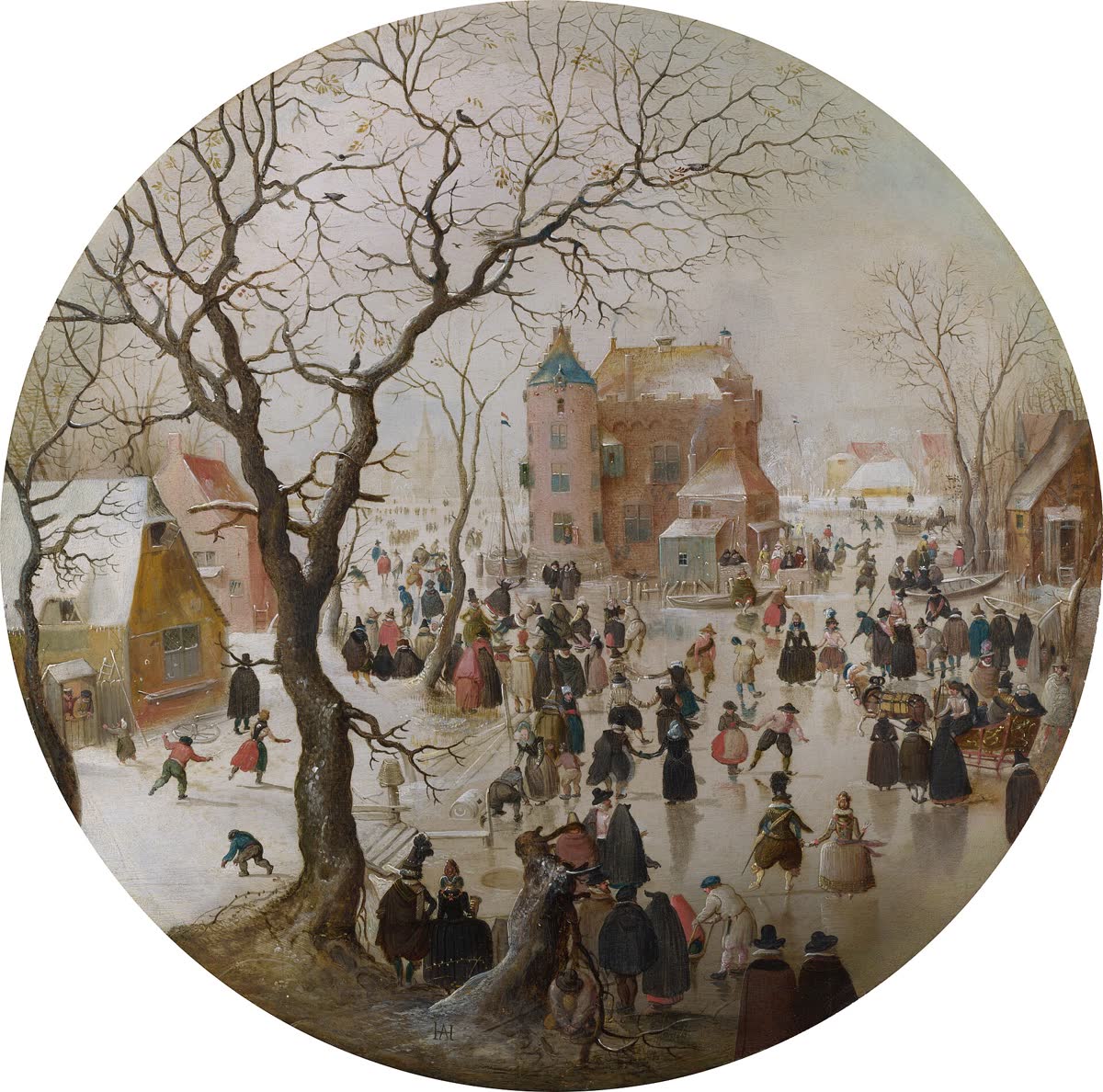 Winterlandschap met schaatsers van Hendrick Avercamp op een keramisch kunsttegeltje
